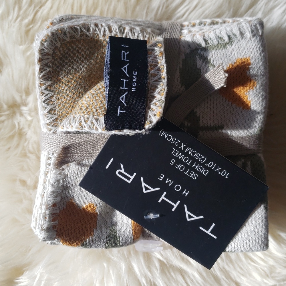 Tahari Home Set of 5 Dish Towels 10" x 10" NWT - Picture 5 of 6
